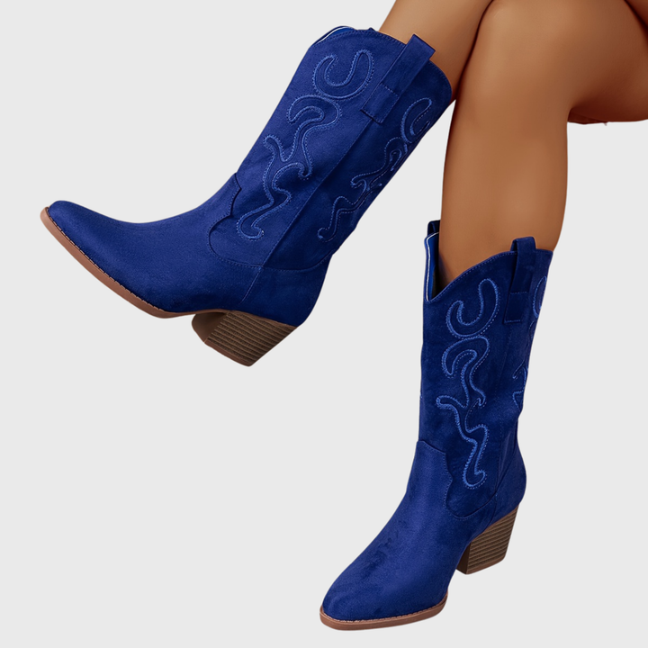 Gunda | Damen Westernstiefel Weiter Schaft Kniehohe Stiefel - Royal Blue - Image 3