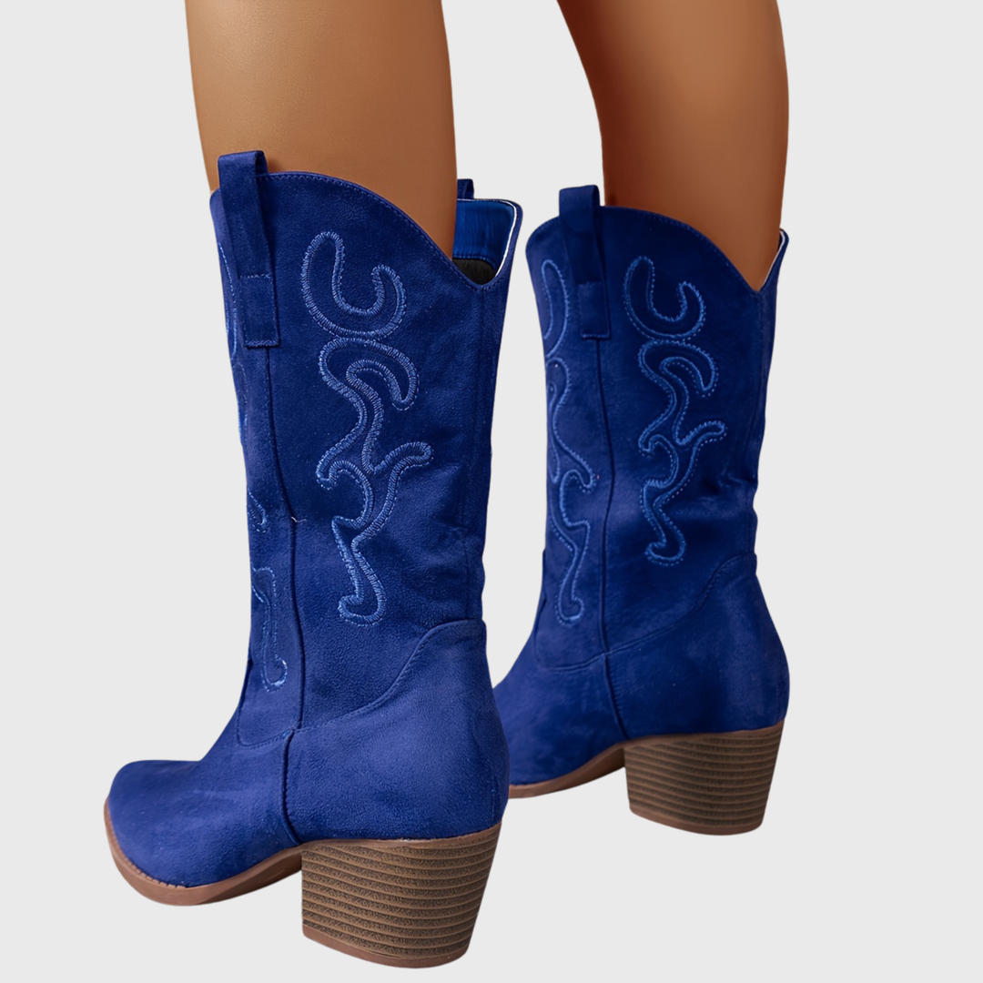 Gunda | Damen Westernstiefel Weiter Schaft Kniehohe Stiefel - Royal Blue - Image 4