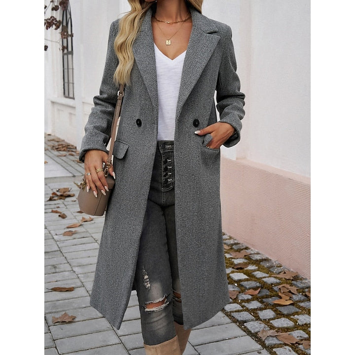 Gundula | Damen Longcoat Langer Mantel Grau - Grey - Image 2