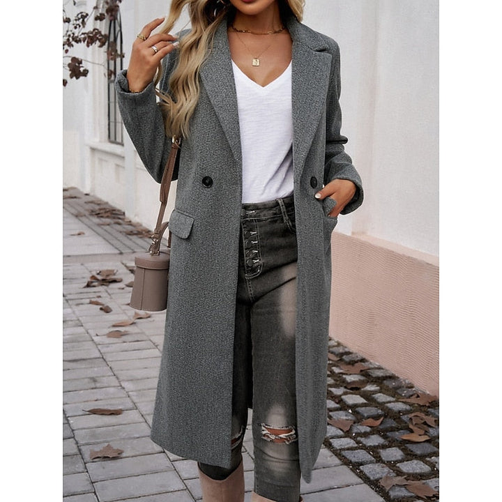 Gundula | Damen Longcoat Langer Mantel Grau - Grey - Image 3