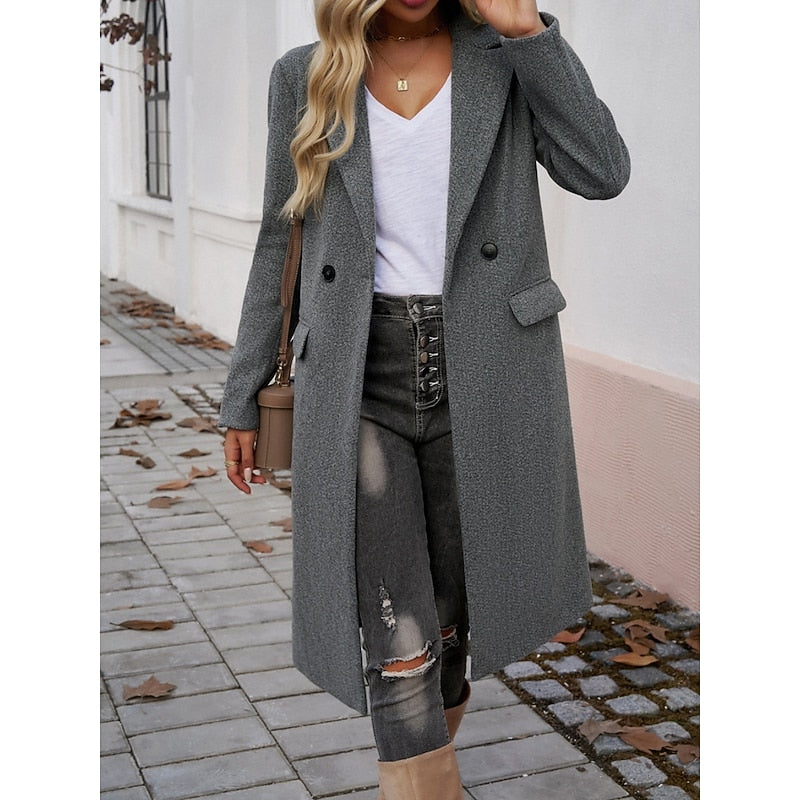 Gundula | Damen Longcoat Langer Mantel Grau - Grey - Image 4
