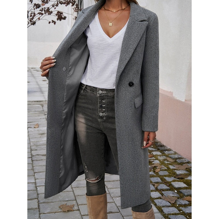 Gundula | Damen Longcoat Langer Mantel Grau - Grey - Image 5