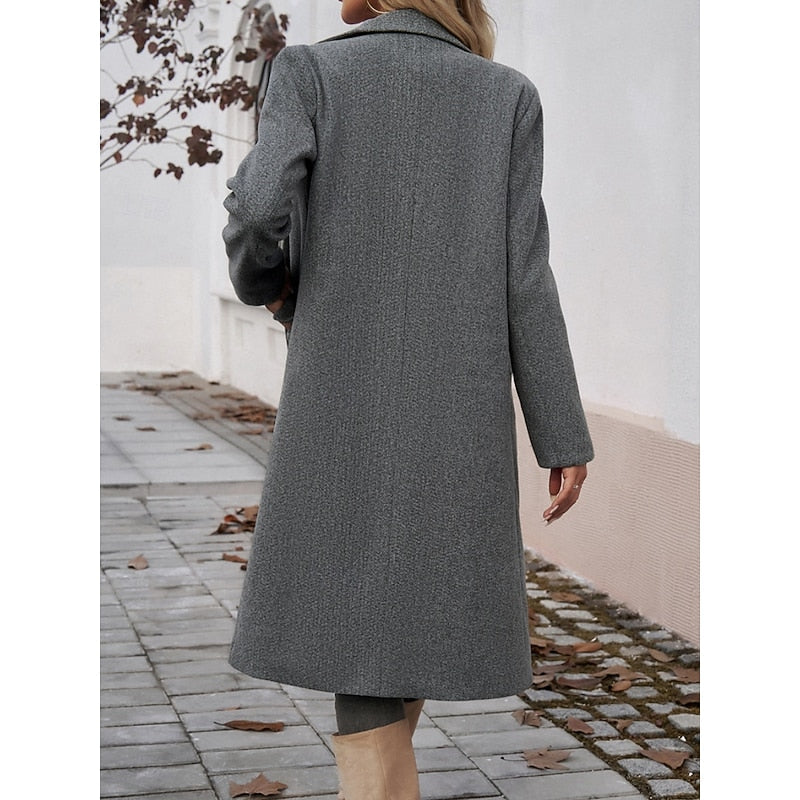 Gundula | Damen Longcoat Langer Mantel Grau - Grey - Image 6