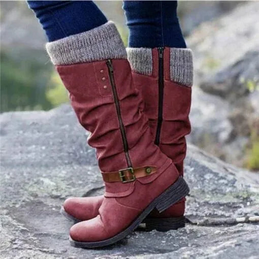 Gunnora | Damen Kniehohe Stiefel mit Strickschaft - Black - Image 2