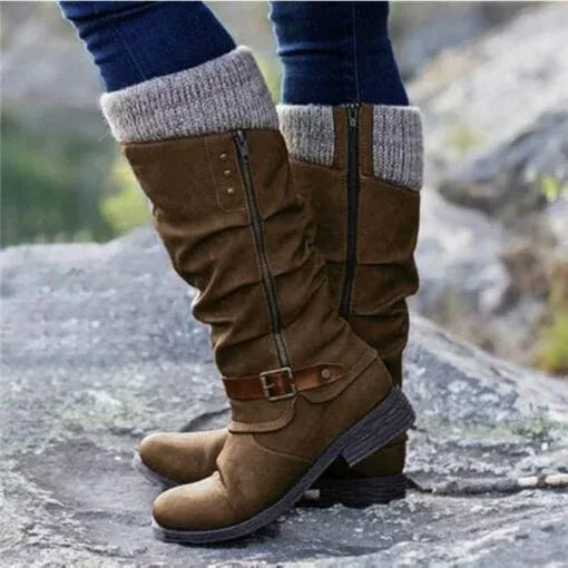 Gunnora | Damen Kniehohe Stiefel mit Strickschaft - Black - Image 3