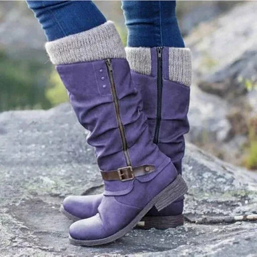 Gunnora | Damen Kniehohe Stiefel mit Strickschaft - Black - Image 4