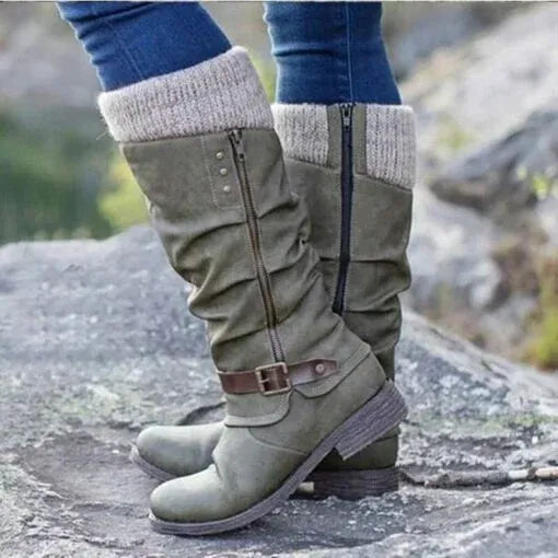 Gunnora | Damen Kniehohe Stiefel mit Strickschaft - Black - Image 5