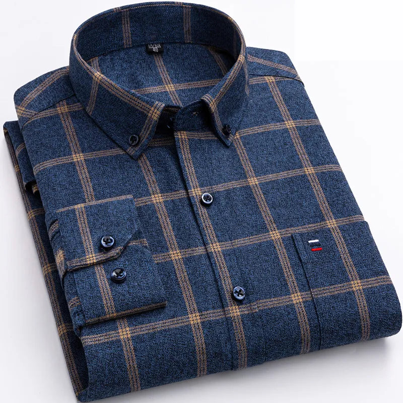 Gunther | Herren Kariertes Langarm Hemd - Navy - Image 1
