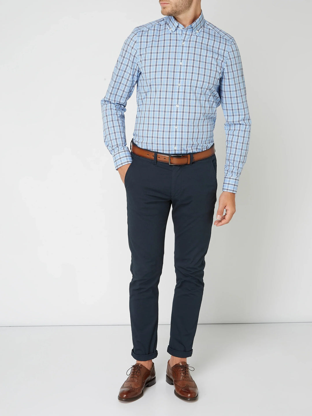 Gunther | Herren Kariertes Langarm Hemd - Navy - Image 10