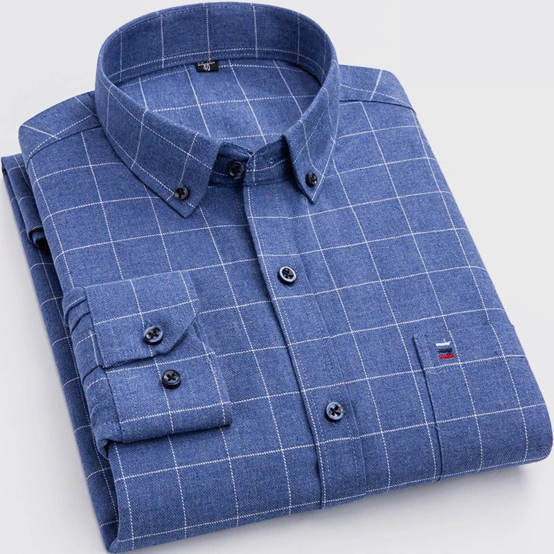 Gunther | Herren Kariertes Langarm Hemd - Navy - Image 8