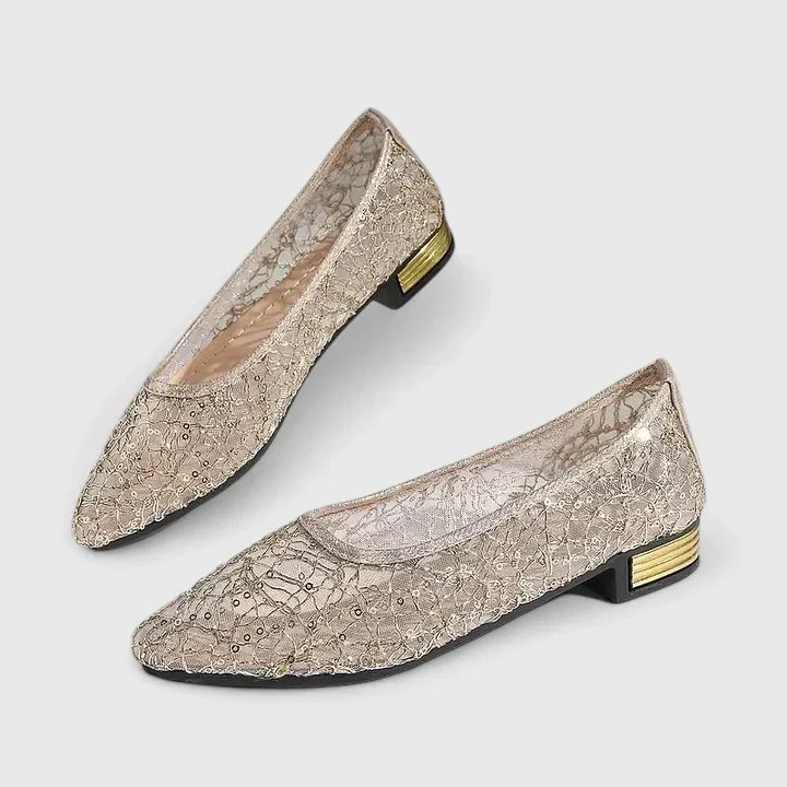 Gwendoline | Damen Spitze Ballerinas mit Komfort Sohle - Beige - Image 1