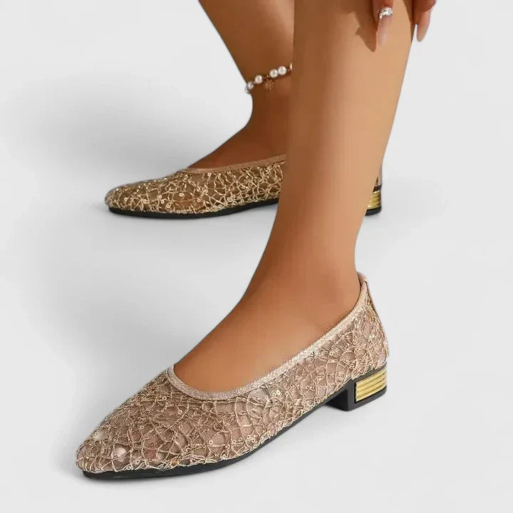 Gwendoline | Damen Spitze Ballerinas mit Komfort Sohle - Beige - Image 2
