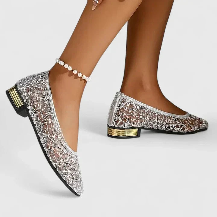 Gwendoline | Damen Spitze Ballerinas mit Komfort Sohle - Beige - Image 3