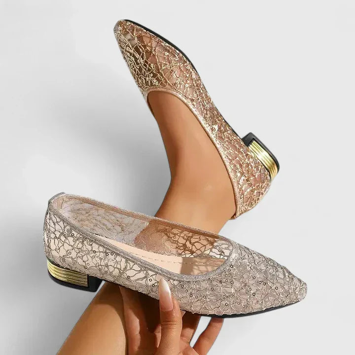 Gwendoline | Damen Spitze Ballerinas mit Komfort Sohle - Beige - Image 5