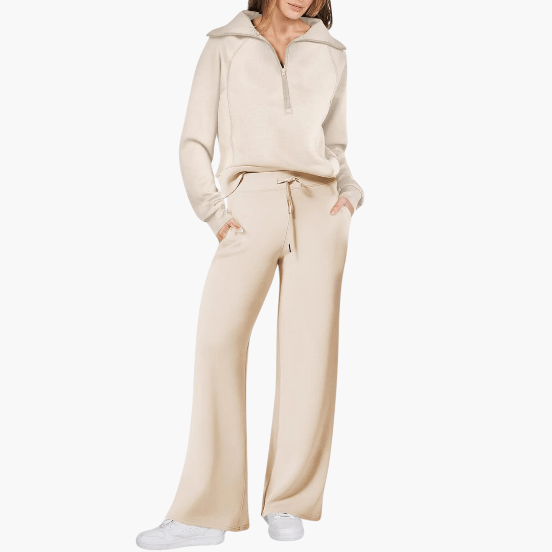 Gwendolyn | Damen Kapuzenpullover Jogginghose Set - Champagne - Image 1
