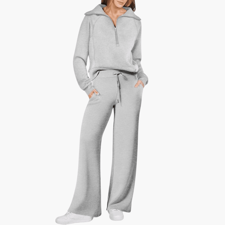 Gwendolyn | Damen Kapuzenpullover Jogginghose Set - Champagne - Image 2
