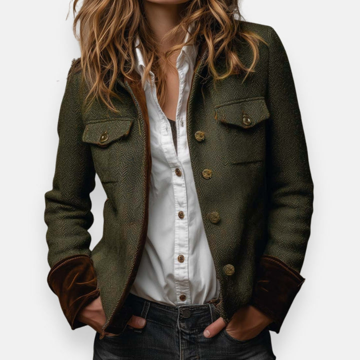 Gwendolyn | Damen Strukturierte Jacke mit Knopfdetails - Khaki - Image 1