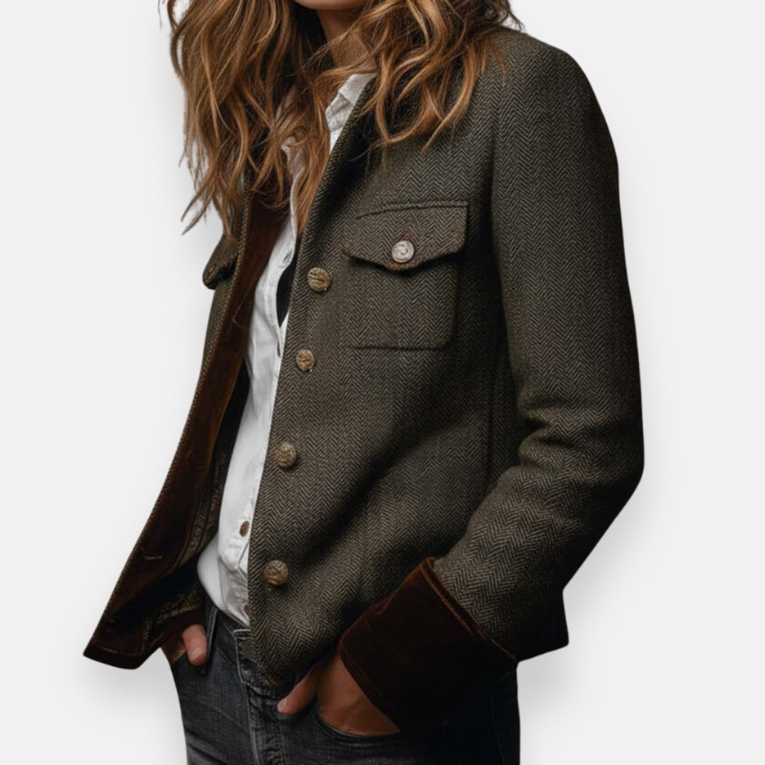 Gwendolyn | Damen Strukturierte Jacke mit Knopfdetails - Khaki - Image 3