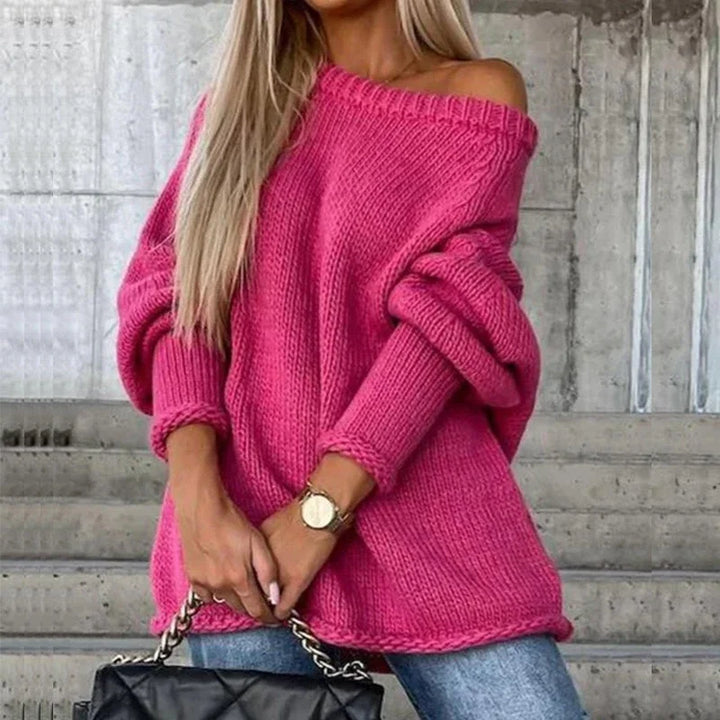 Halvena | Damen Schulterfreier Oversize Strickpullover - Camel - Image 2