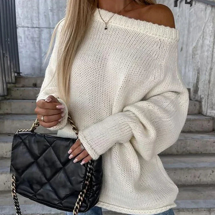 Halvena | Damen Schulterfreier Oversize Strickpullover - Camel - Image 3