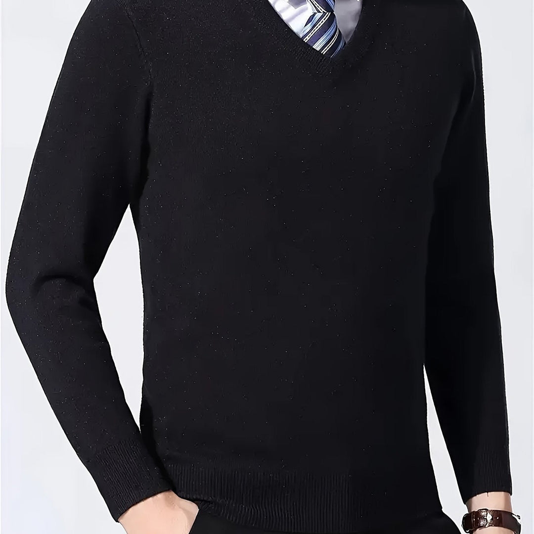 Halvord | Herren V-Ausschnitt Pullover Schwarz - Black - Image 1