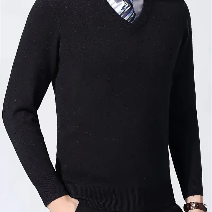 Halvord | Herren V-Ausschnitt Pullover Schwarz - Black - Image 1