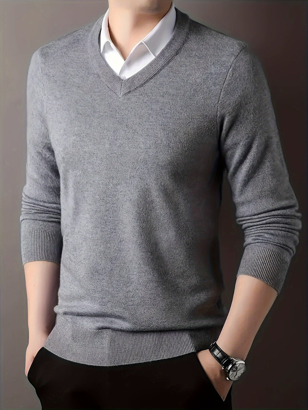 Halvord | Herren V-Ausschnitt Pullover Schwarz - Black - Image 6