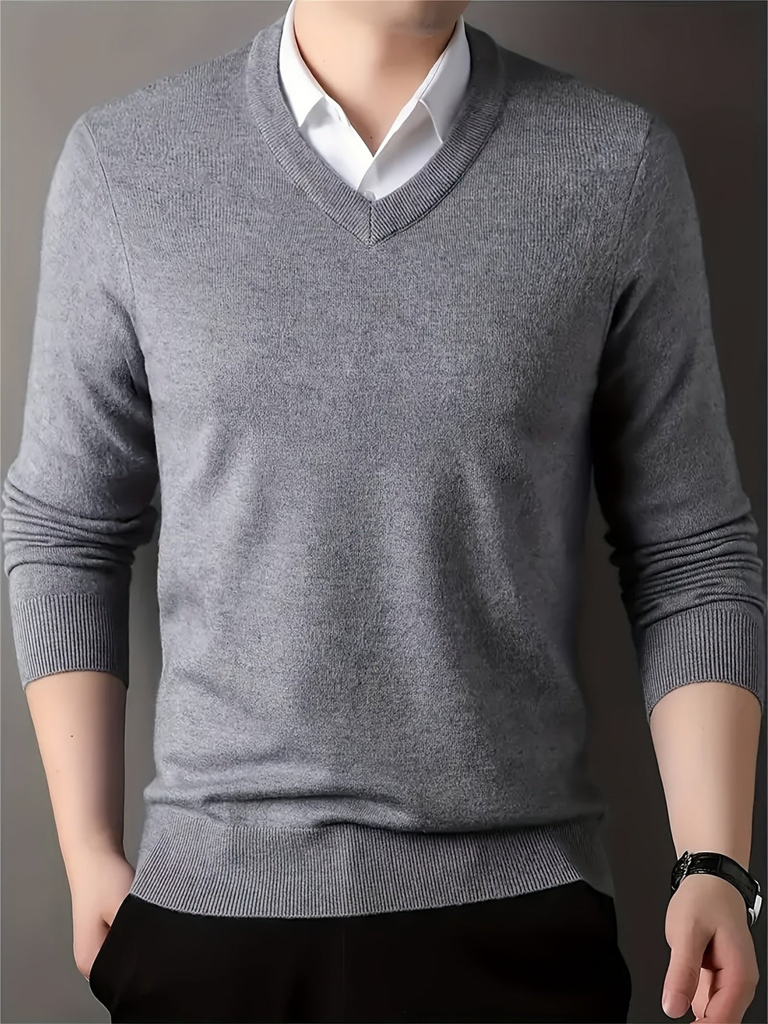 Halvord | Herren V-Ausschnitt Pullover Schwarz - Black - Image 8