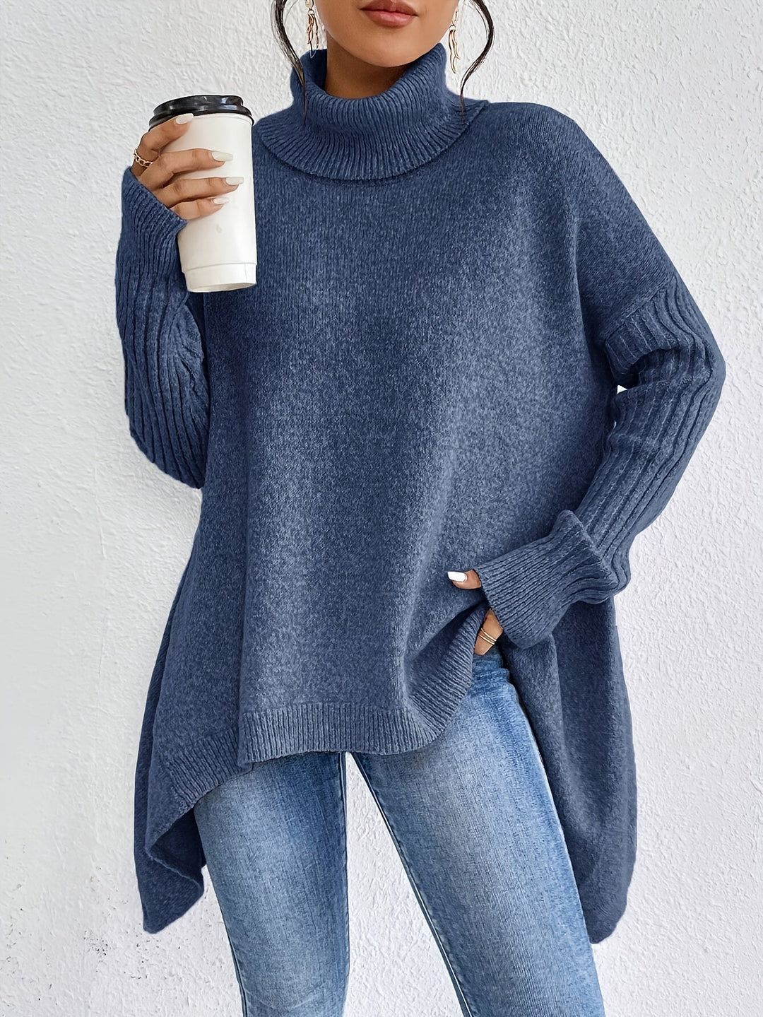 Hedrun | Damen Rollkragenpullover Oversized Strickpullover - Blue - Image 1