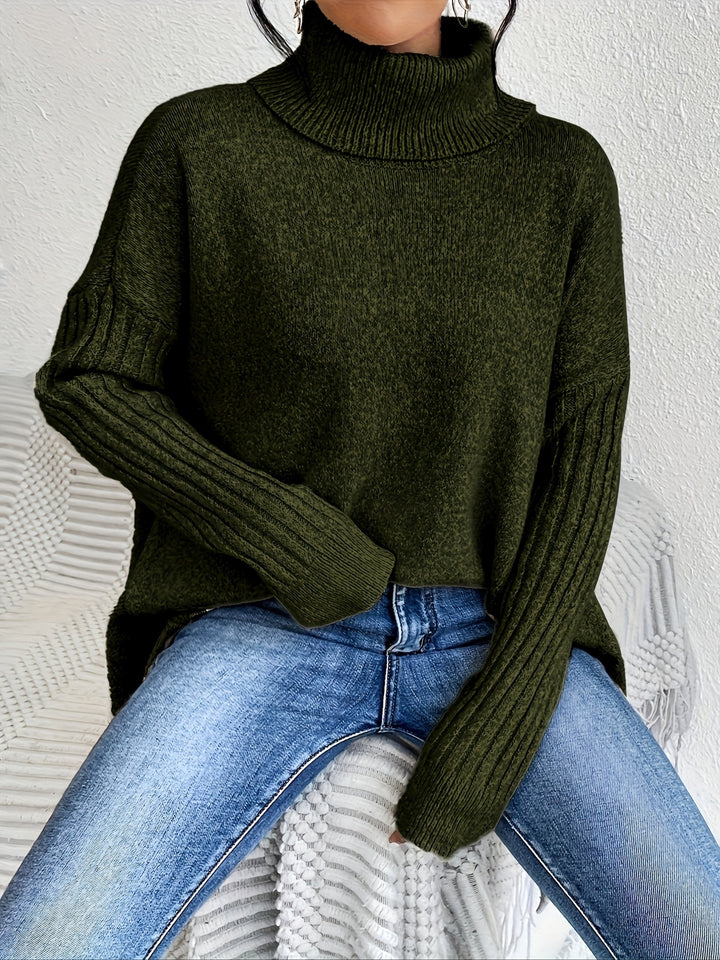 Hedrun | Damen Rollkragenpullover Oversized Strickpullover - Blue - Image 12