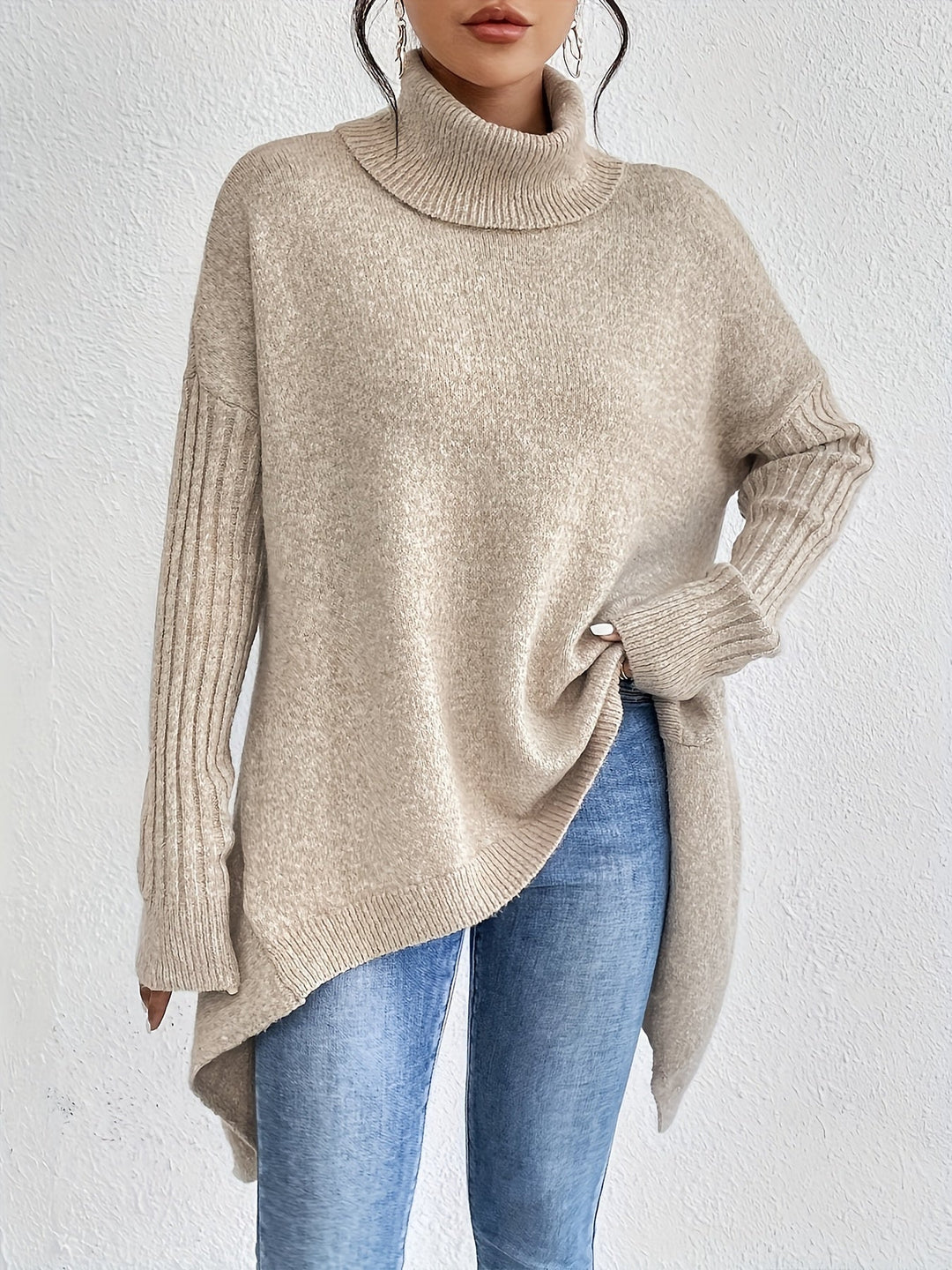 Hedrun | Damen Rollkragenpullover Oversized Strickpullover - Blue - Image 13