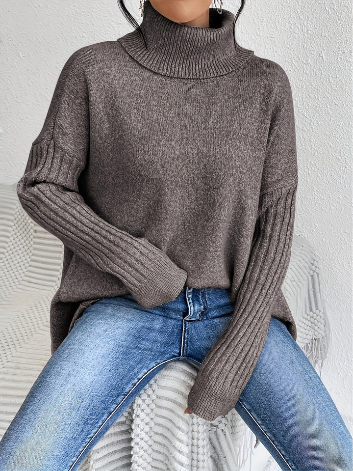 Hedrun | Damen Rollkragenpullover Oversized Strickpullover - Blue - Image 14