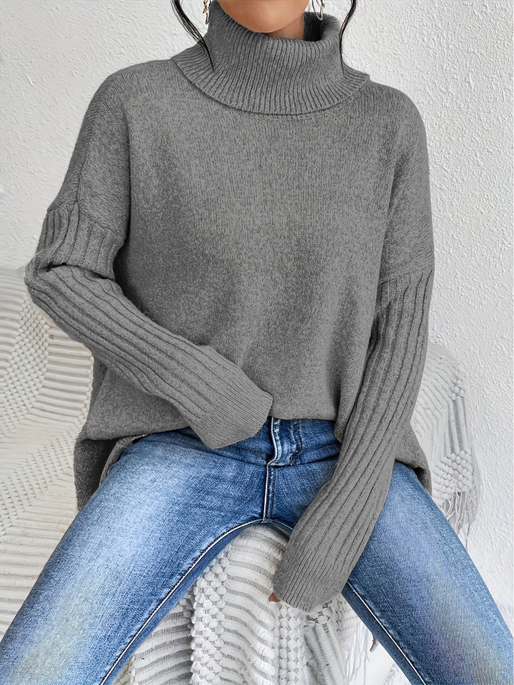 Hedrun | Damen Rollkragenpullover Oversized Strickpullover - Blue - Image 16