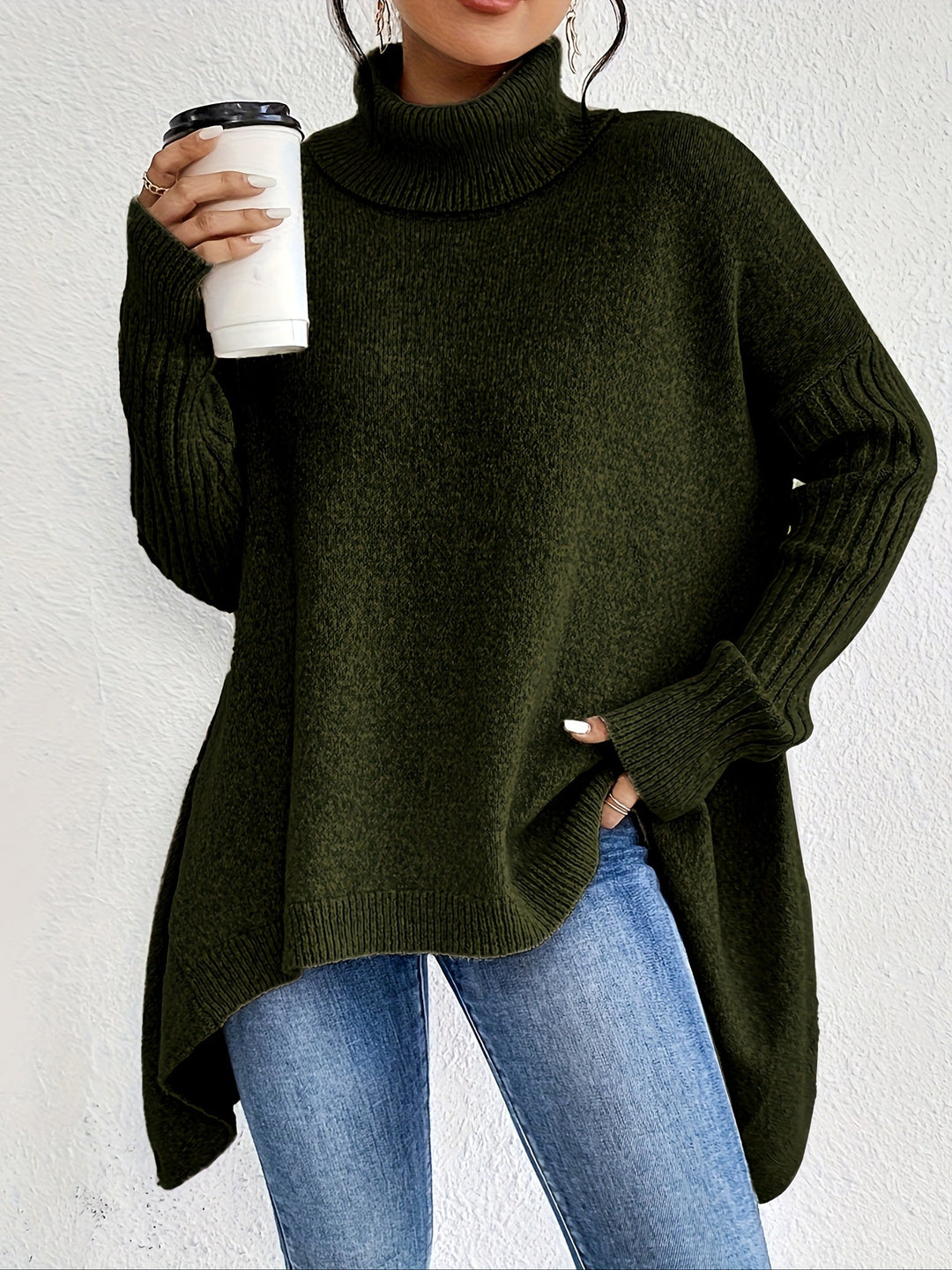 Hedrun | Damen Rollkragenpullover Oversized Strickpullover - Blue - Image 23