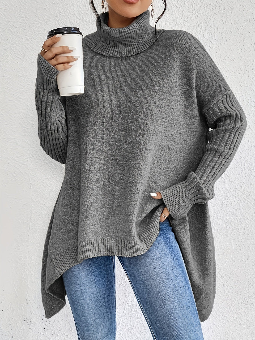 Hedrun | Damen Rollkragenpullover Oversized Strickpullover - Blue - Image 25