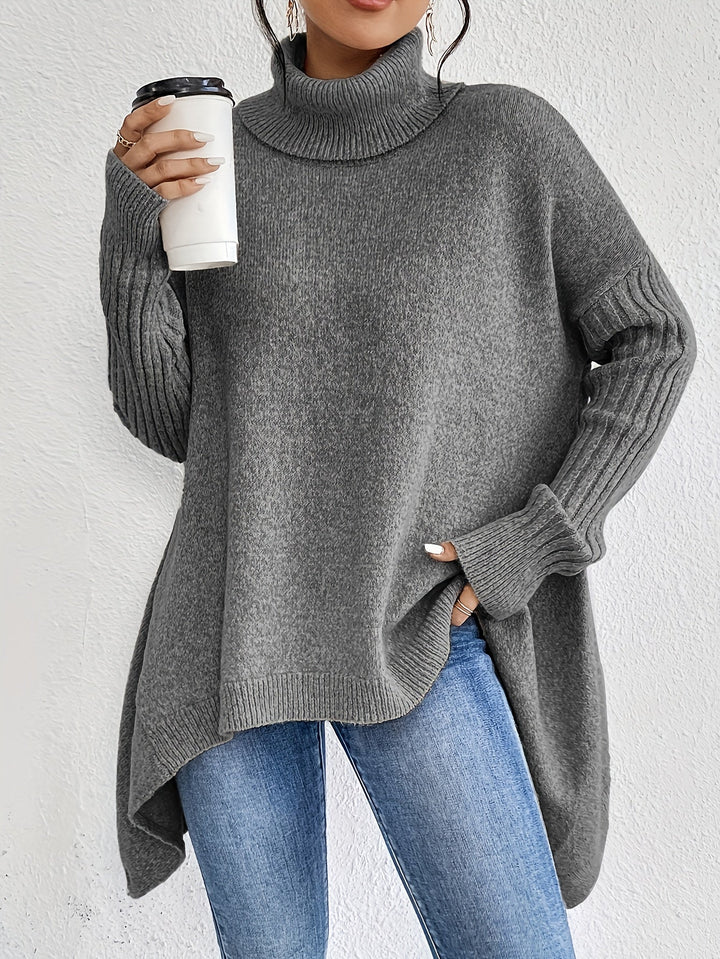 Hedrun | Damen Rollkragenpullover Oversized Strickpullover - Blue - Image 25