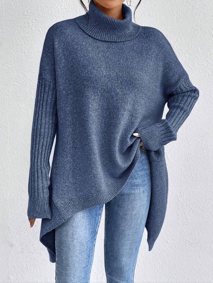 Hedrun | Damen Rollkragenpullover Oversized Strickpullover - Blue - Image 4