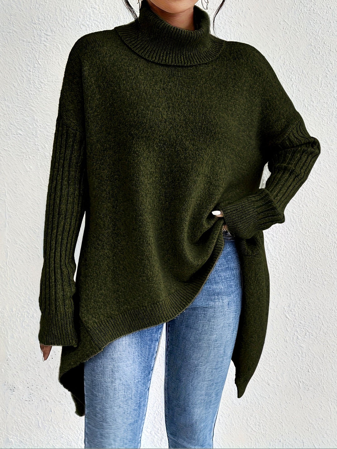 Hedrun | Damen Rollkragenpullover Oversized Strickpullover - Blue - Image 5