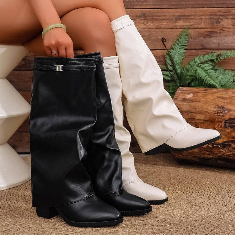 Heidrun | Damen Kniehohe Stiefel Spitze Zehenpartie - Black - Image 2