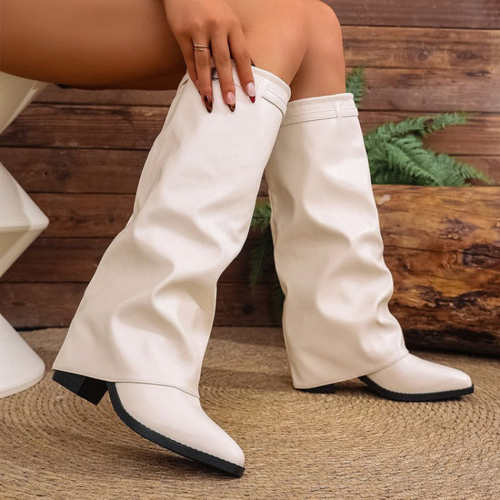 Heidrun | Damen Kniehohe Stiefel Spitze Zehenpartie - Black - Image 4