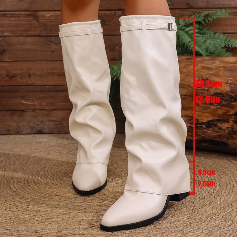Heidrun | Damen Kniehohe Stiefel Spitze Zehenpartie - Black - Image 9