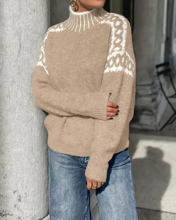 Heidrun | Damen Strickpullover Norwegermuster Rollkragen - Light Grey - Image 6
