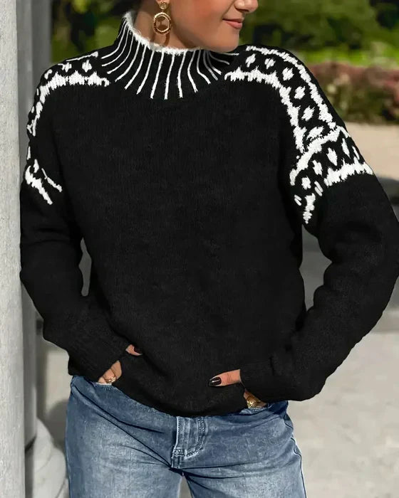 Heidrun | Damen Strickpullover Norwegermuster Rollkragen - Light Grey - Image 7
