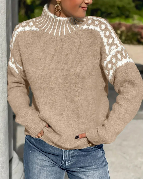 Heidrun | Damen Strickpullover Norwegermuster Rollkragen - Light Grey - Image 9