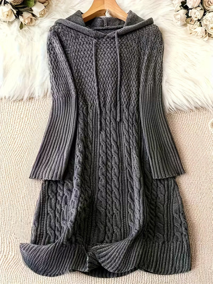 Helwina | Damen Strickkleid mit Kapuze Grobstrick - Dark Grey - Image 1