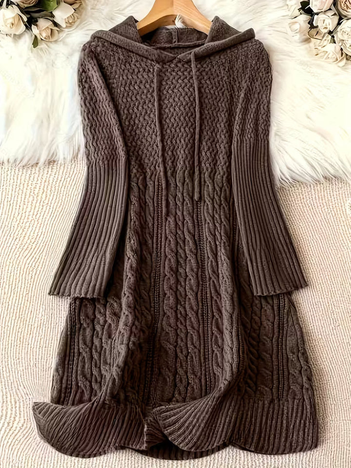 Helwina | Damen Strickkleid mit Kapuze Grobstrick - Dark Grey - Image 3