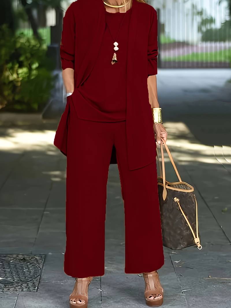 Henriette | Damen Dreiteiler Set mit Weiter Hose - Burgundy - Image 1