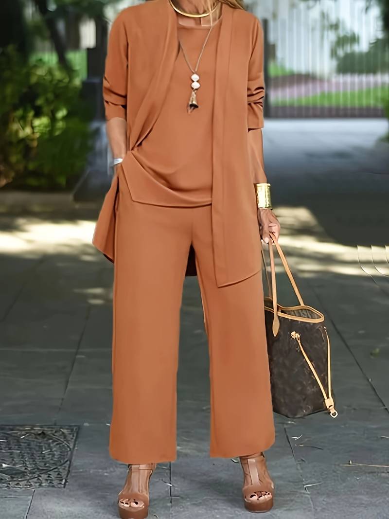 Henriette | Damen Dreiteiler Set mit Weiter Hose - Burgundy - Image 2