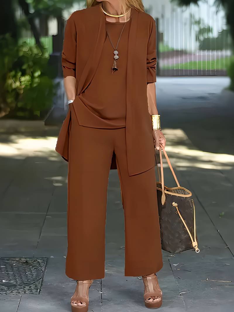 Henriette | Damen Dreiteiler Set mit Weiter Hose - Burgundy - Image 5