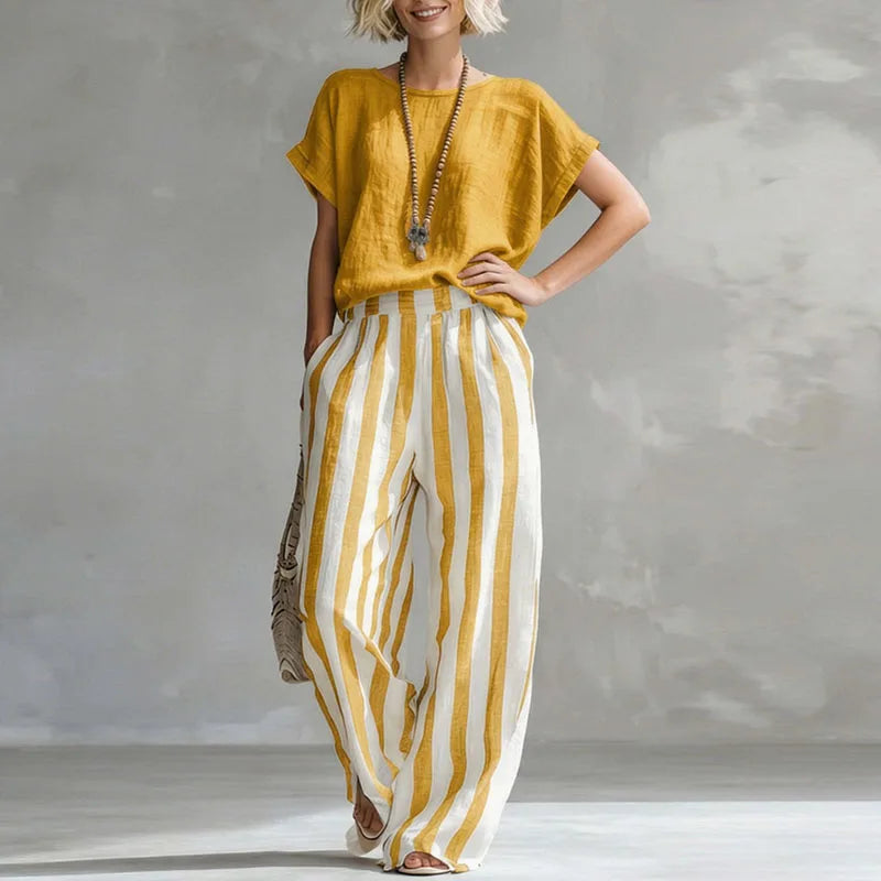 Hermione | Damen Gestreiftes Wide Leg Sommer Set - Striped - Image 1